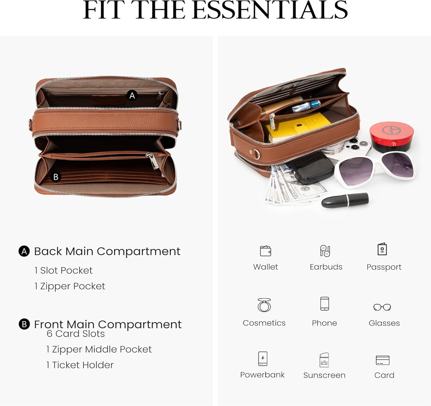 befen Quilted Genuine Leather Crossbody Bags for Women, Purses with Built in RFID Wallet, Woman Camera Shoulder Bag Handbags