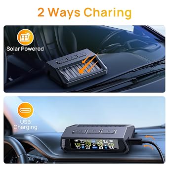 RV Tire Pressure Monitoring System,0-9.9 BAR,144 PSI Tire Pressure Monitor System with Solar Charge, TPMS with 6 Sensors&6 Alarm Modes (6 Sensor-Black)