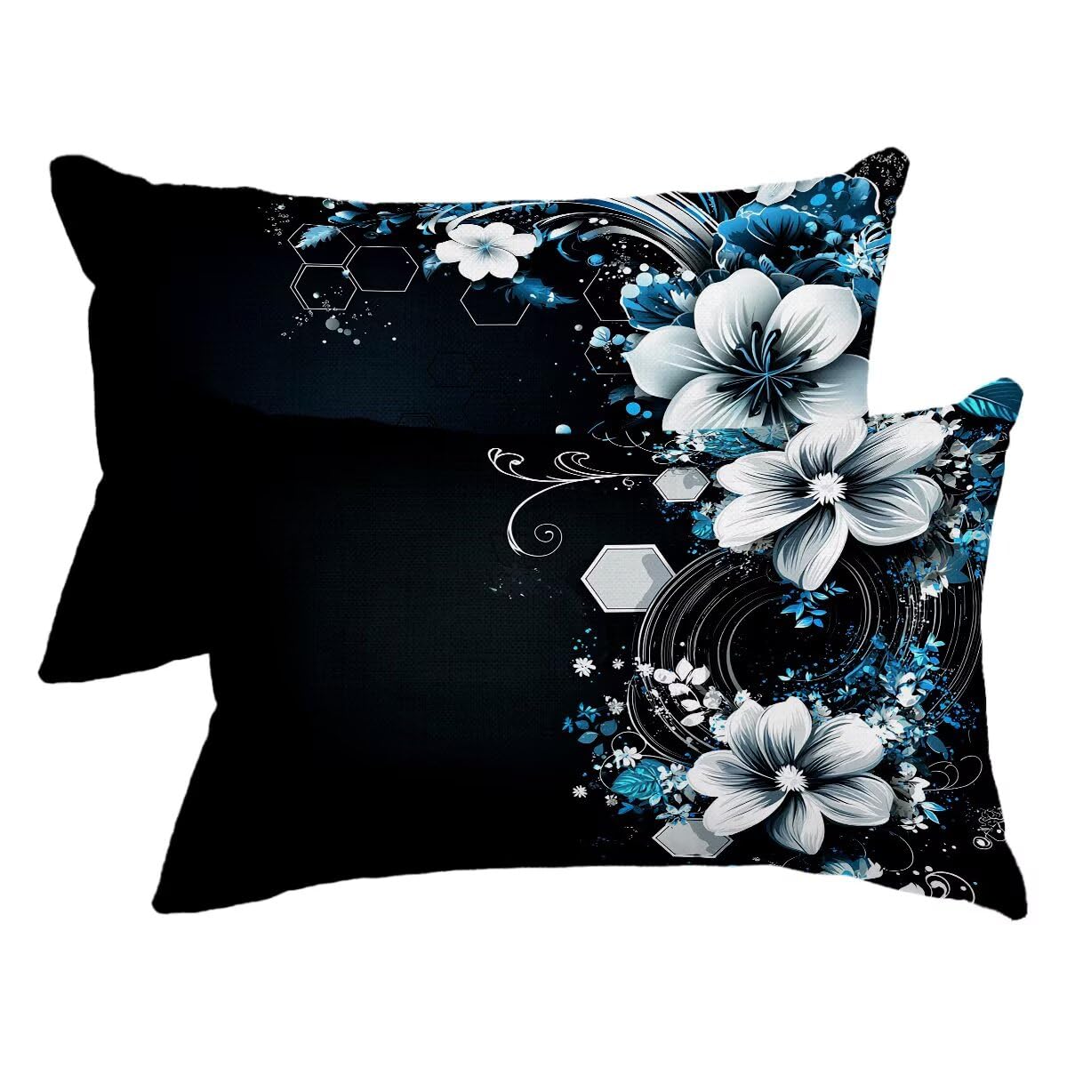 Taie oreiller 40x80 rectangulaire en lin de qualite superieure noir floral
