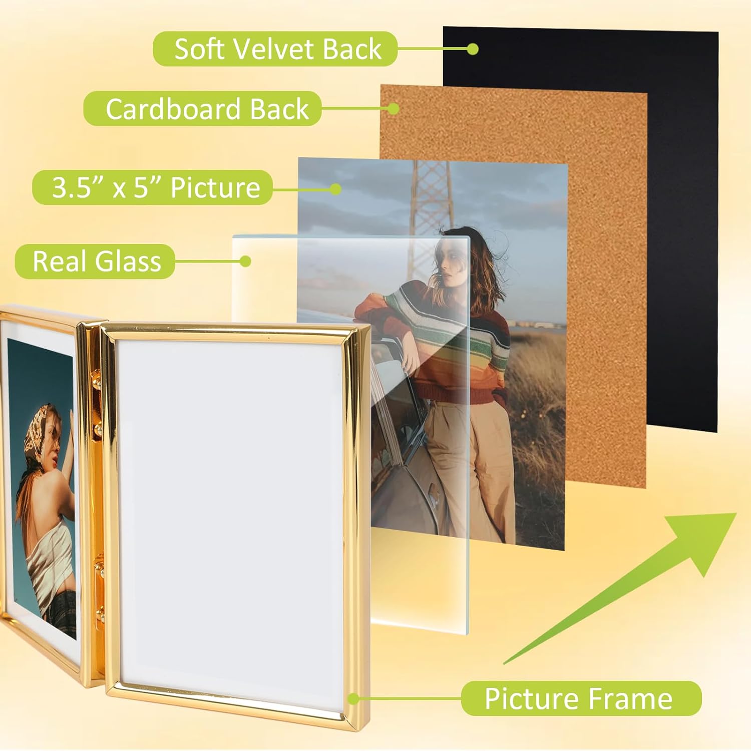5 Folding Hinged Picture Frame 3.5 x 5'' Folding Picture Frames Foldable Hinged Collage Photo Frames with 5 Opening for Tabletop Foldable Photo Frame for Desktop Family Collage Birthday Christmas Gift - Image 2