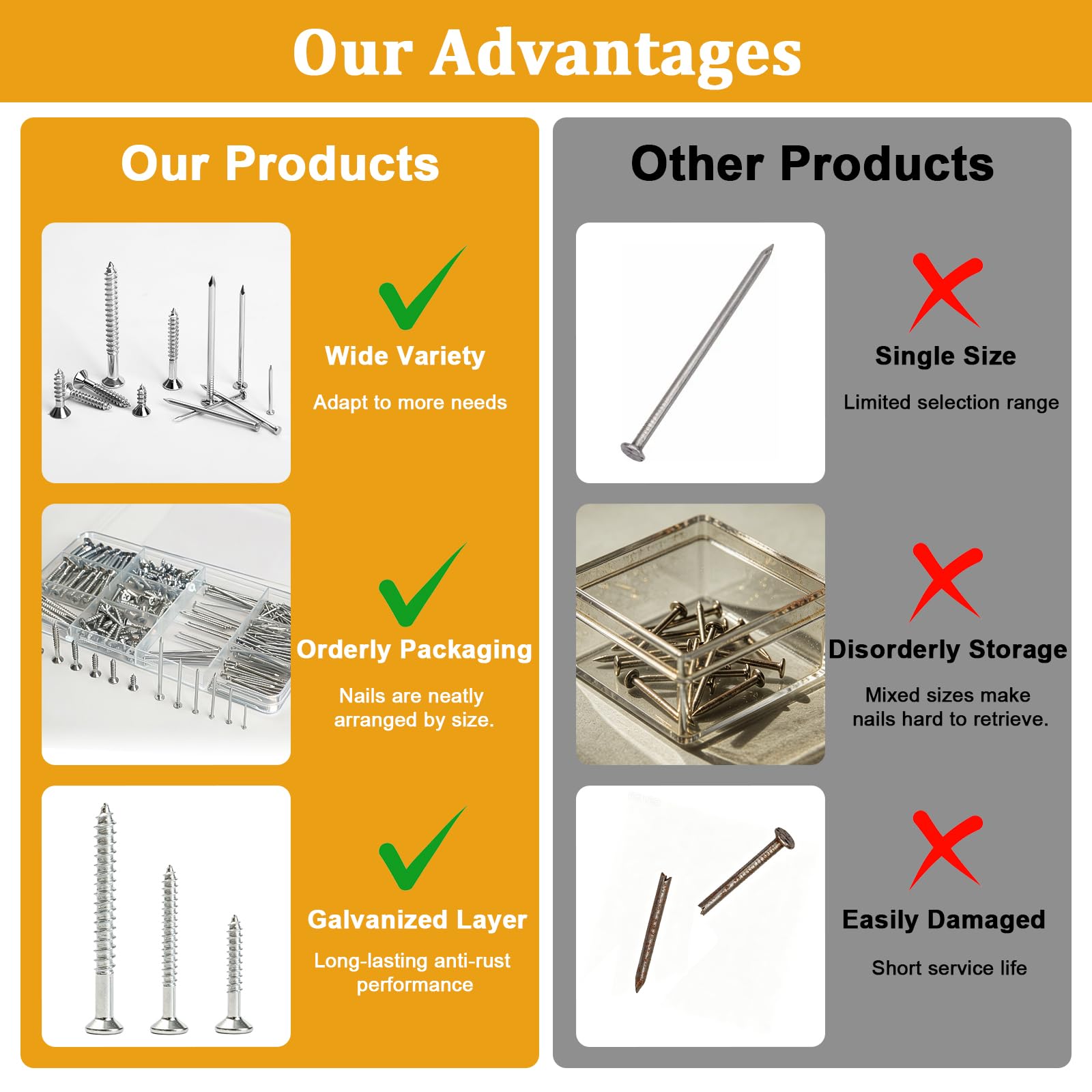KURUI Picture Hanging Nails & Screws - 350 Piece Kit -3