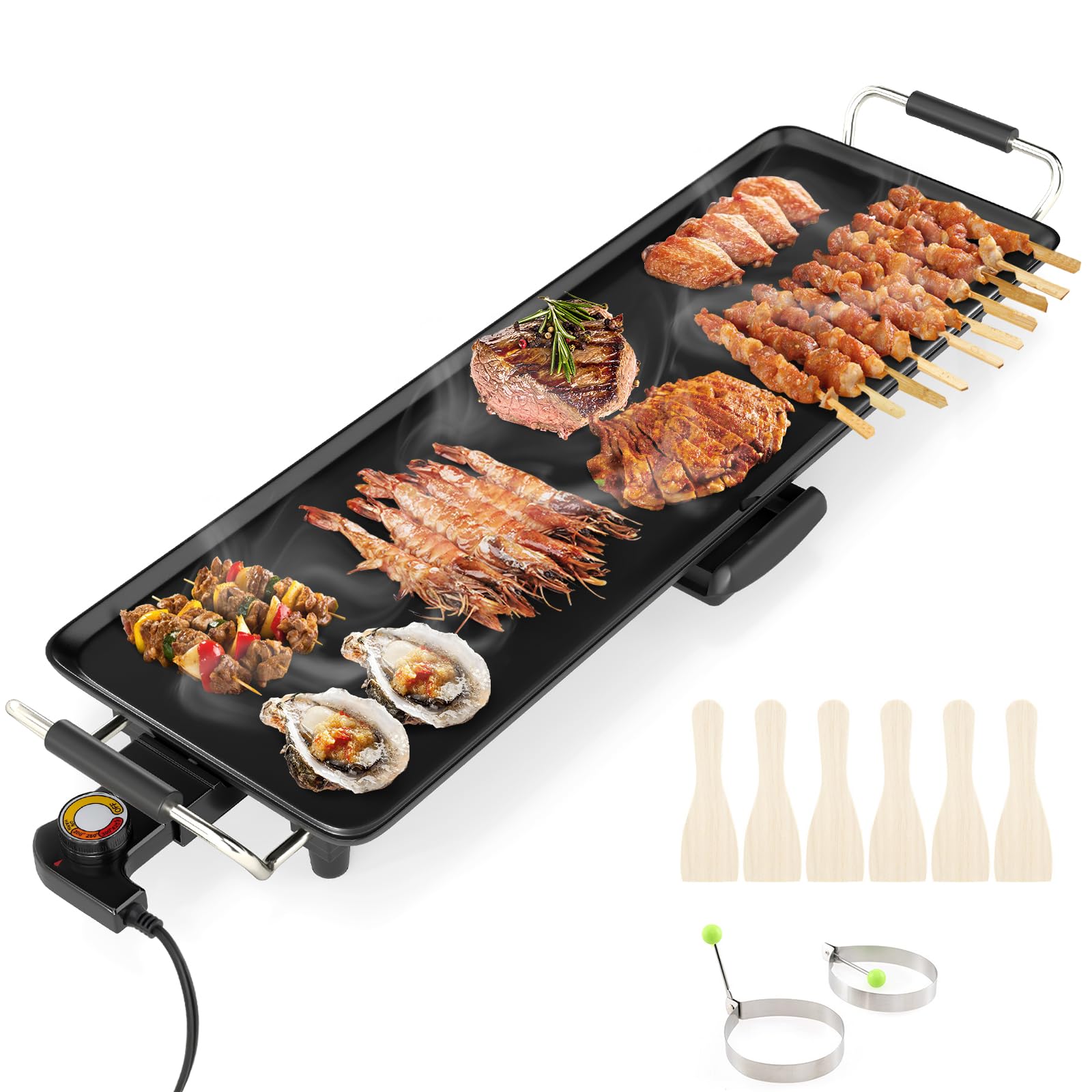 SOARS Plancha Électrique XXL 1800W, Barbecue Électrique avec Thermostat Intégré, Revêtement Antiadhésif, 4 Températures Réglables, pour 8-10 Personnes (Surface Plate 67 X 22 CM)