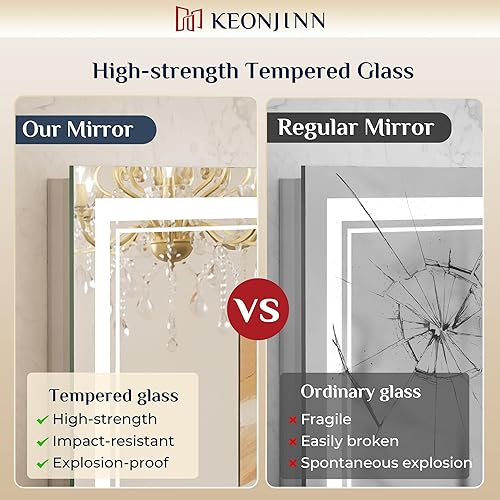Miniatura 5 de Espejo de baño LED Keonjinn de 40" x 24" con iluminación frontal y trasera, 3 temperaturas de color continuas y espejo de tocador regulable,