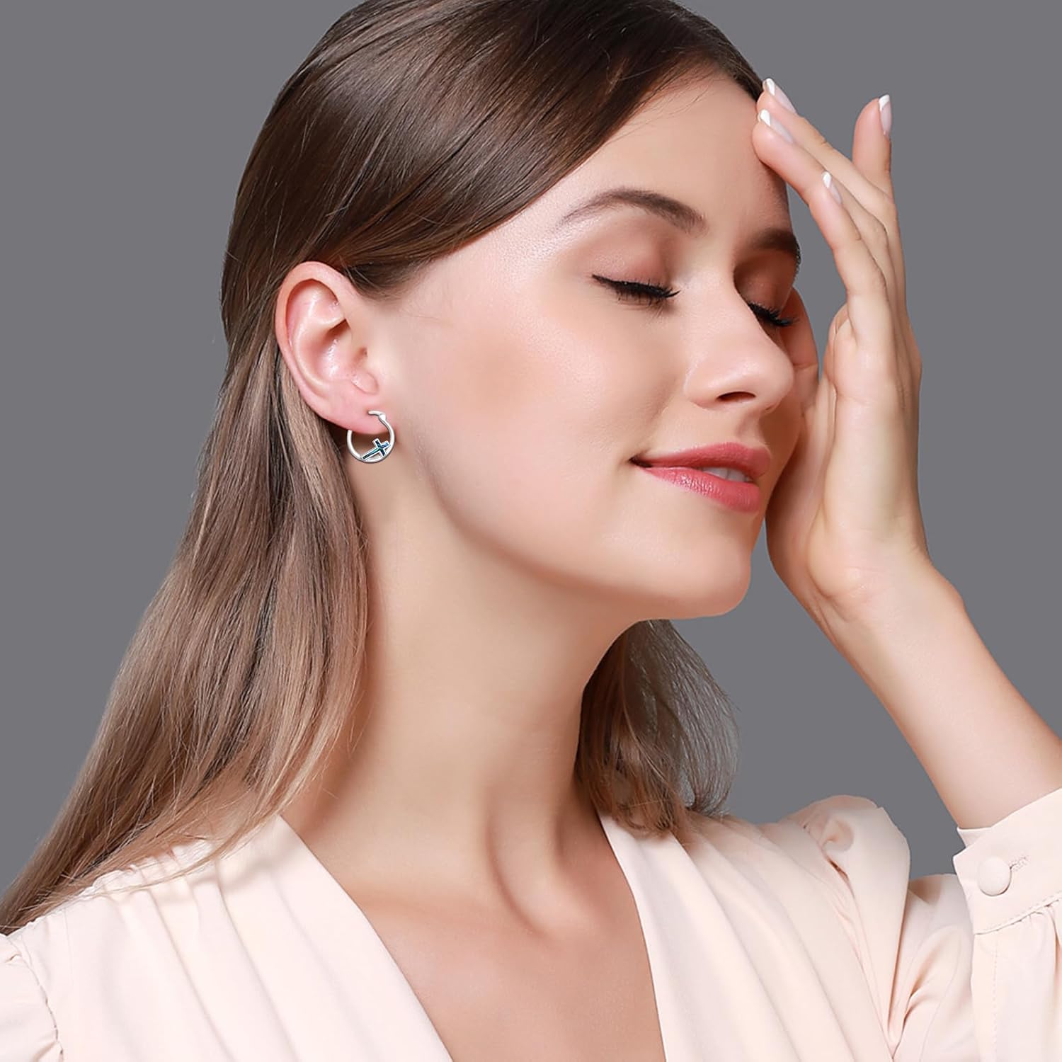 Silver Cross Hoop Earrings for Women 925 Sterling Silver Abalone Cross Earrings Cross Religious Jewelry Gifts for Women Girls