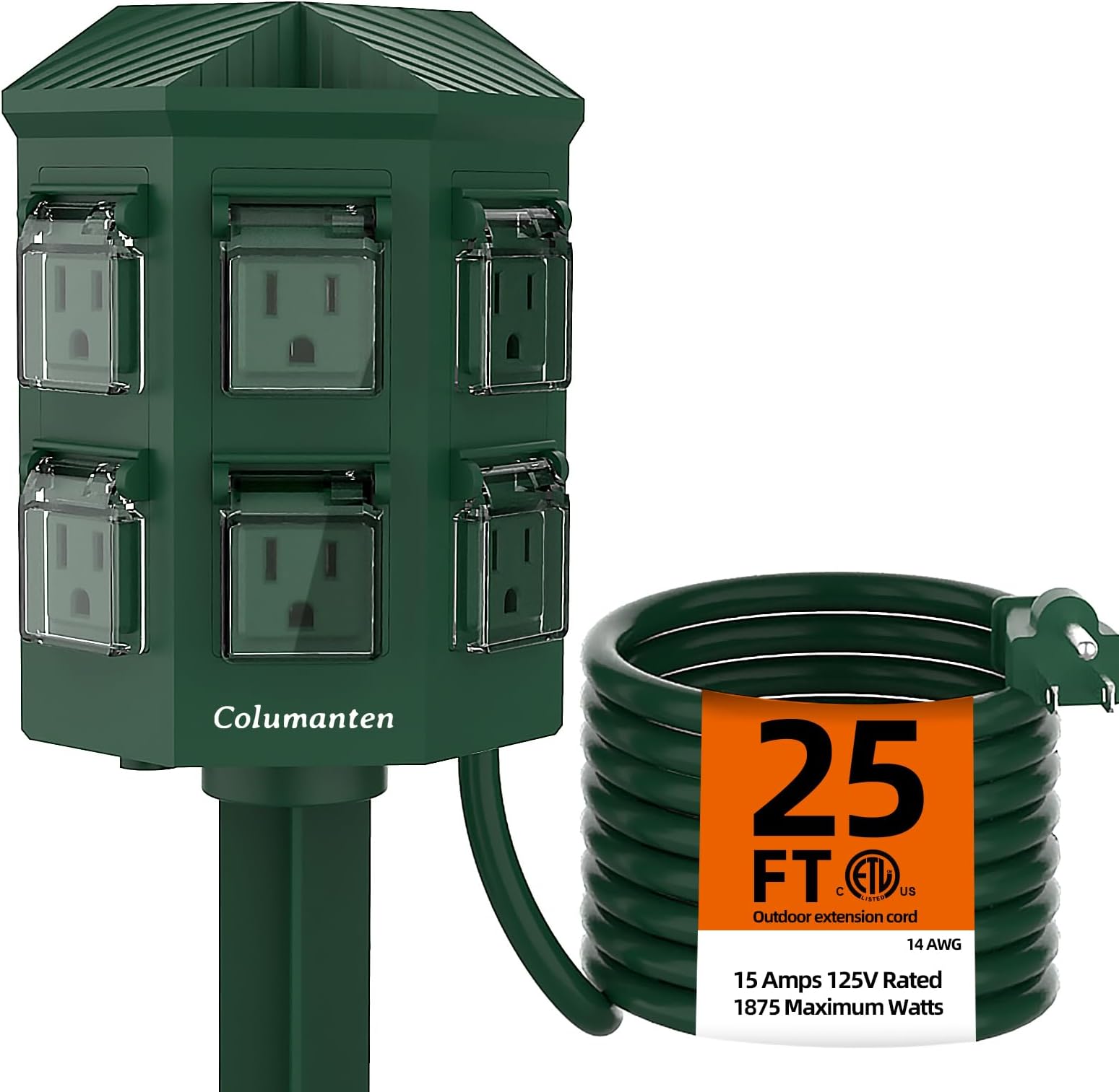 Columanten Outdoor Power Stake, 25ft Extension Cord