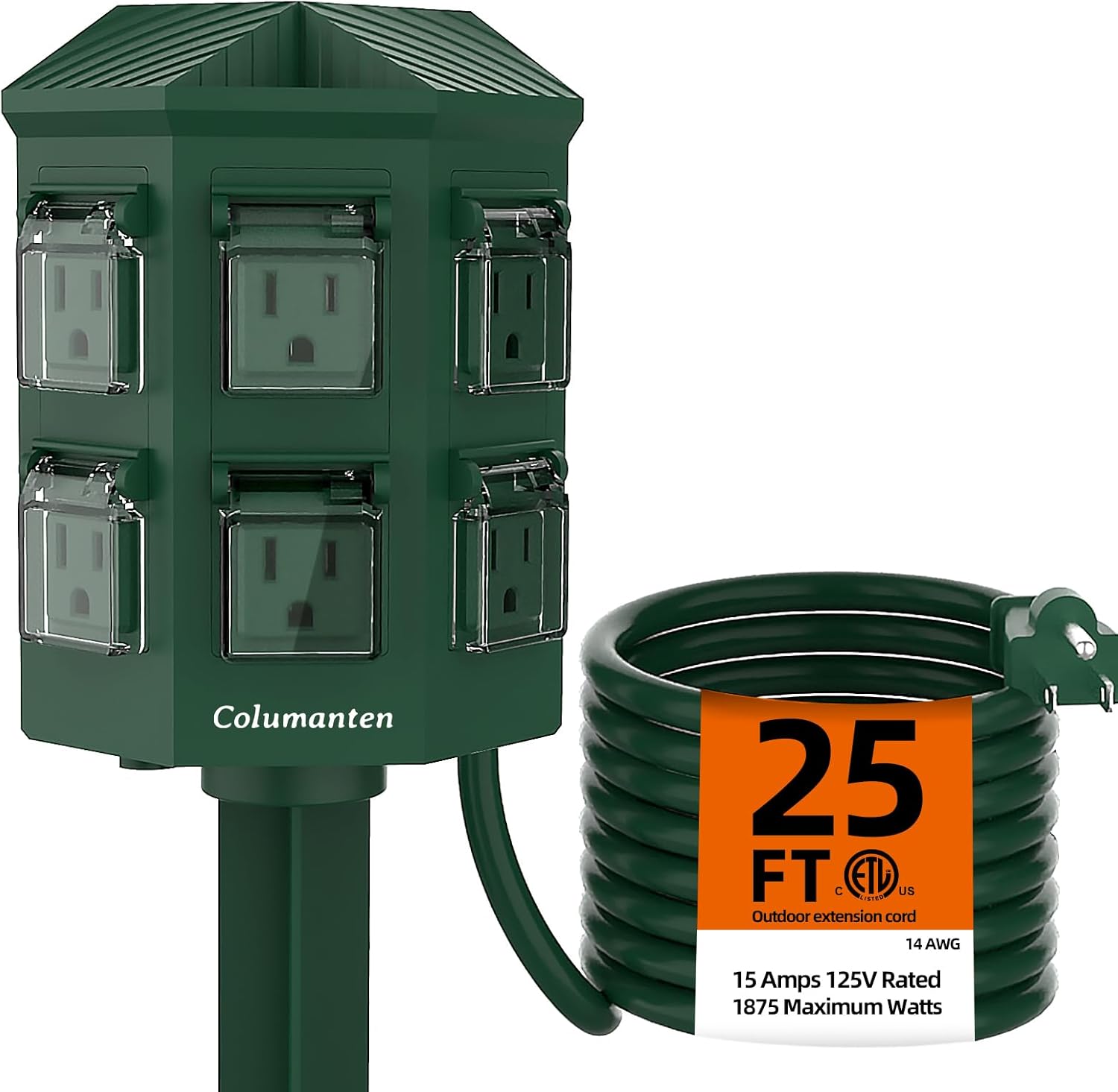 Columanten Outdoor Power Stake, 25ft Extension Cord