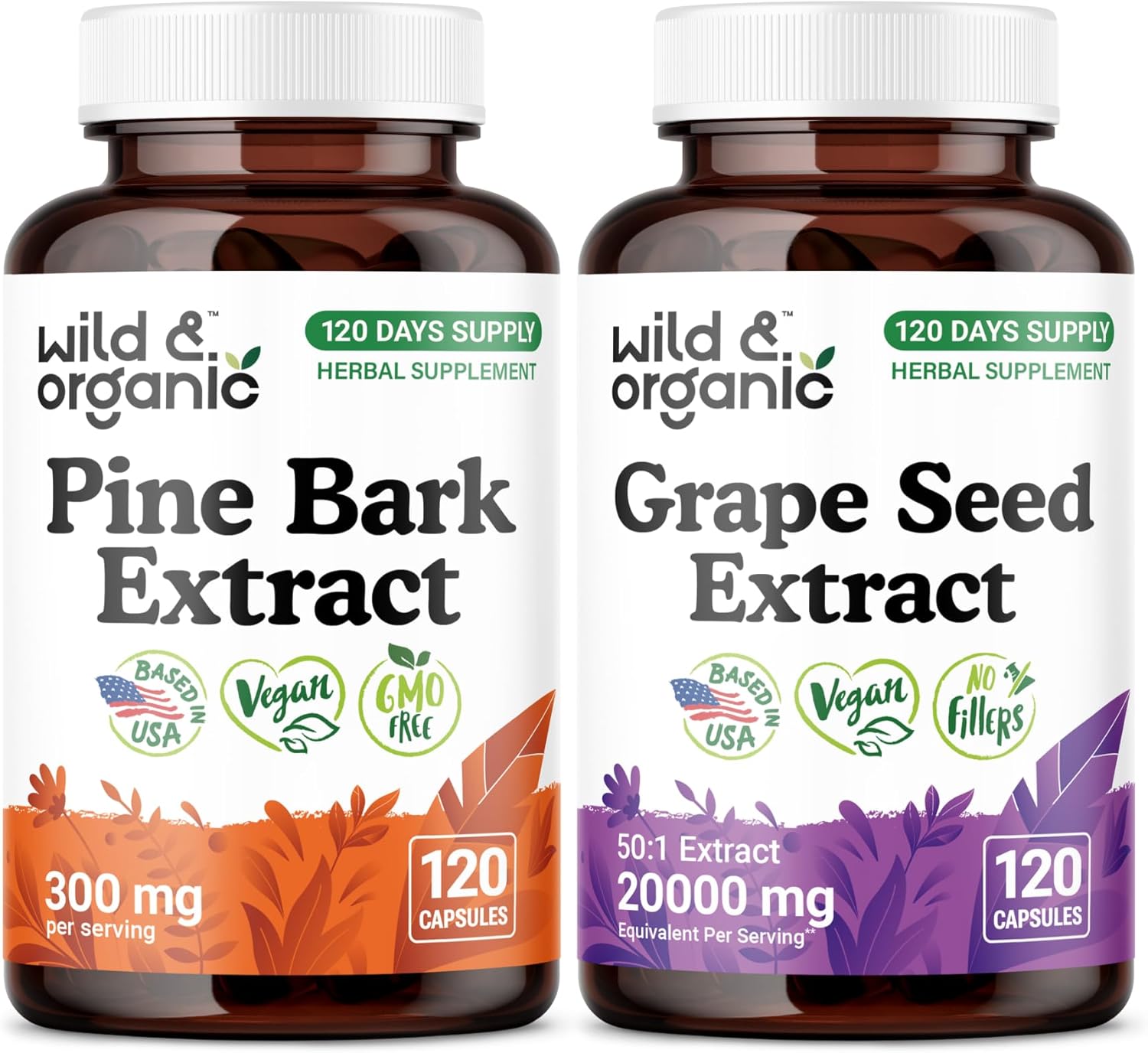 Wild & Organic Pine Bark Extract 120 Capsules & Grape Seed 120 Capsules