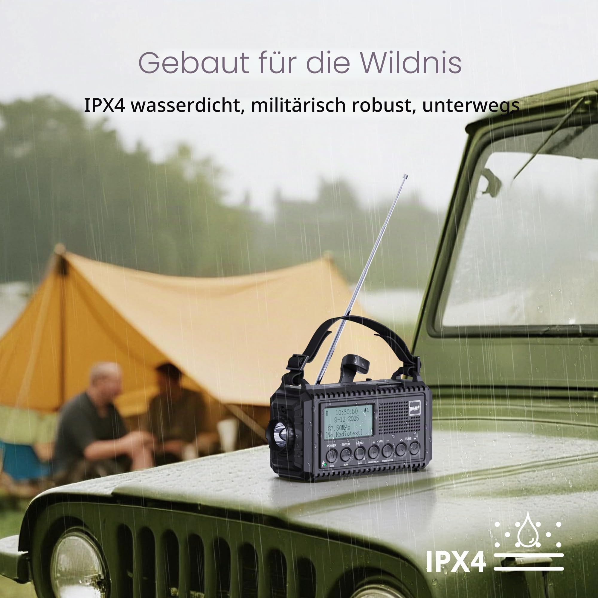 DAB/DAB+/UKW Digitalradio mit Eingebaute 5000mAh Akku Solar Radio Notfallradio mit USB Handyladefunktion Camping Radio mit LED Taschenlampe Leselampe SOS Alarm Tragbares Kurbelradio für Outdoor
