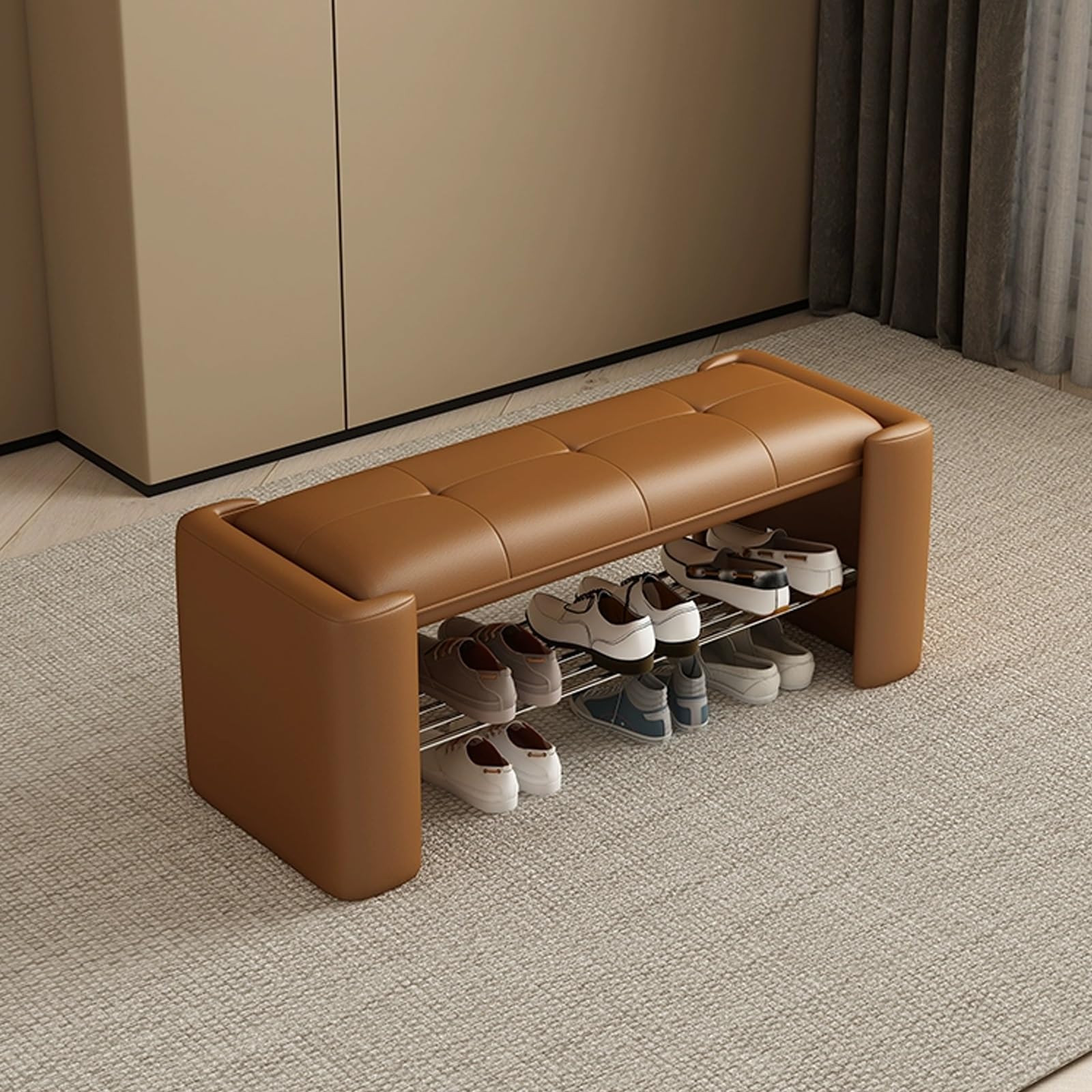 MSHGSKU Shoe Rack Bench with Padded Seat - Modern Indoor Shoe Storage Organizer for Hallway, Living Room, Bedroom, and Porch - Upholstered Entryway Shoe Bench