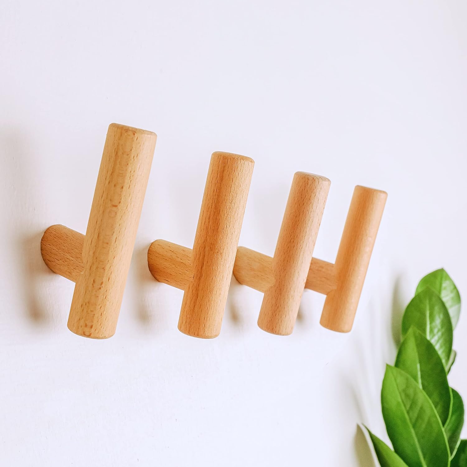 OLRA Beech Wood Storage Hooks 4 Pack Wall Hooks for