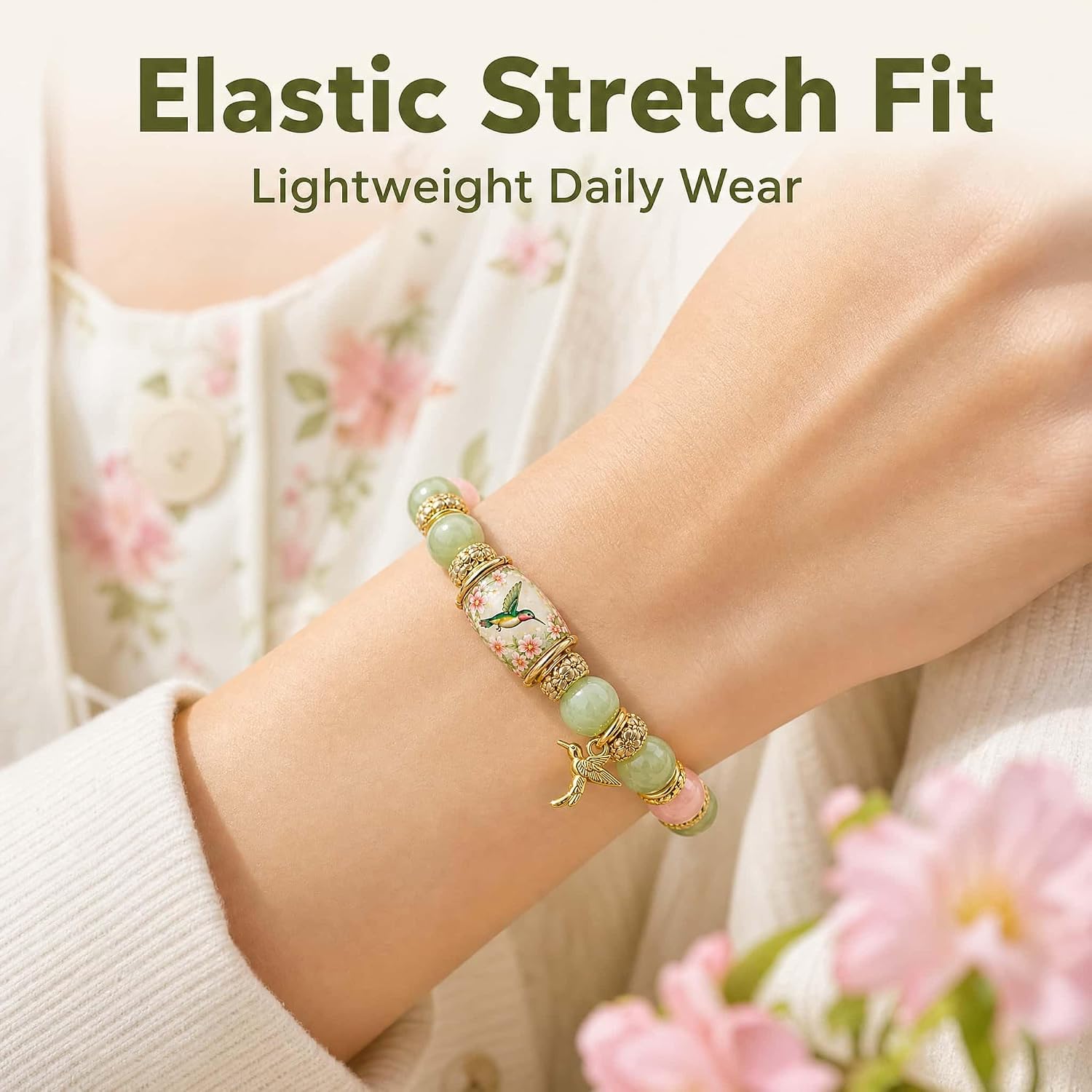 2026 Limited Edition Hummingbird Bracelet,Spring Garden Hummingbird Bracelets for Women with Gift Box,Gemstone Beaded Stretch Blessings Bracelet image 3