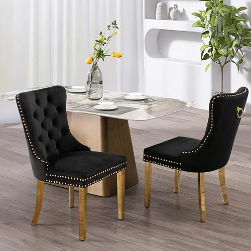 Miniatura 13 de SoarFlash Juego de 6 sillas de comedor de terciopelo, silla lateral de respaldo alto, silla lateral moderna tapizada de alta gama con capitoné y
