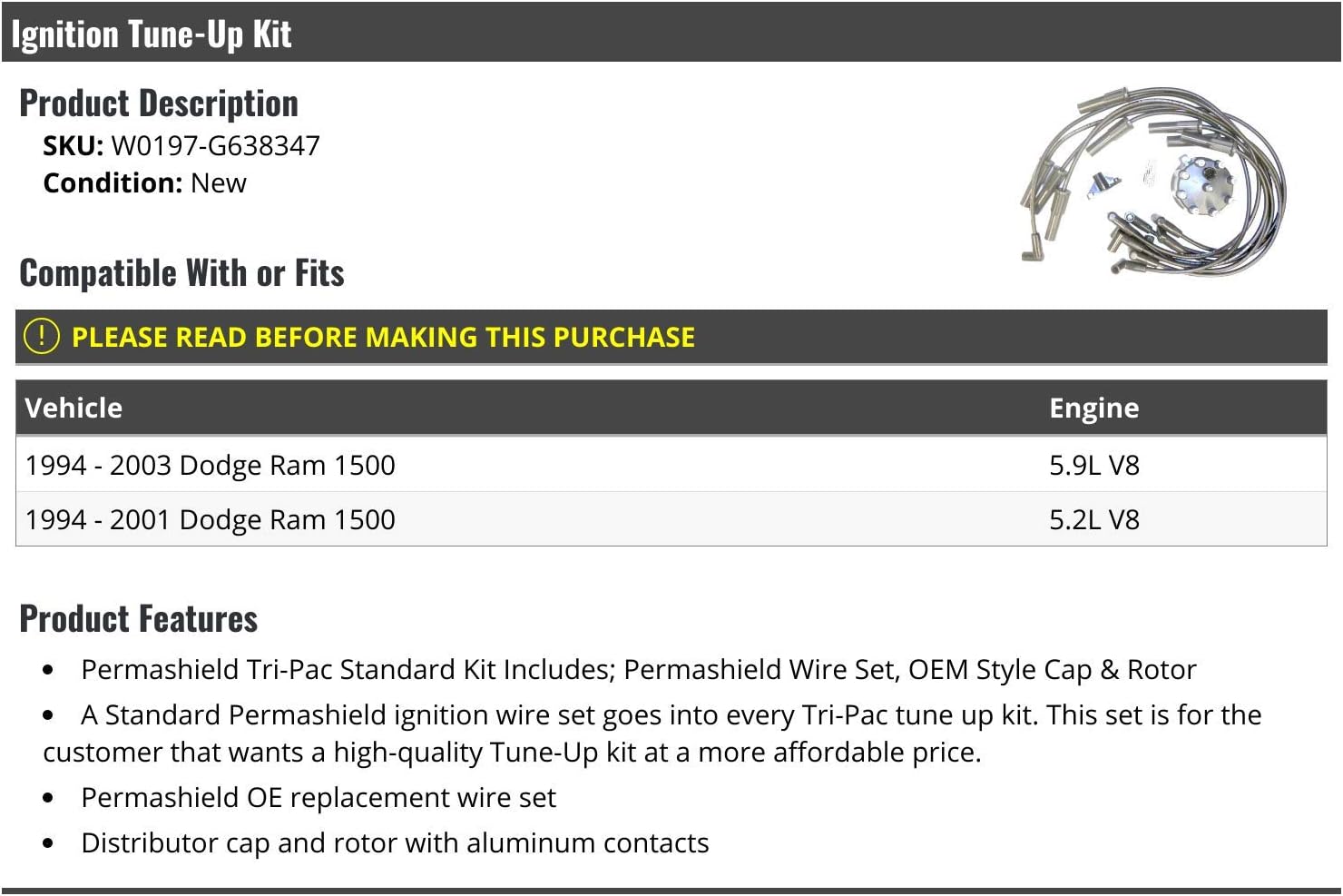 Ignition Tune-Up Kit - Compatible with 1994-2003 Dodge Ram 1500 V8