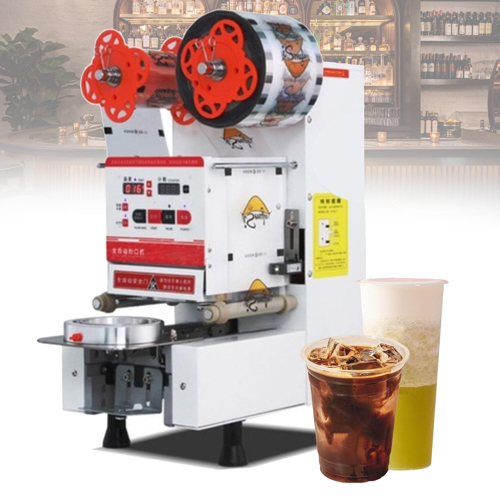 IUokLU 400W Fully Automatic Cup Sealer, Digital Control Lcd Panel Electric Cup Sealer-White-220 (White 220)