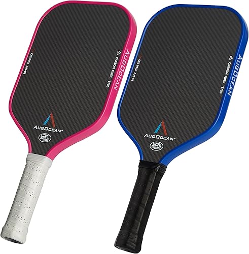 Miniatura 1 de Juego de 2 palas de pickleball de carbono, juego de paletas de pickleball Pro, superficie de fibra de carbono cruda 3K con alto grano y giro,