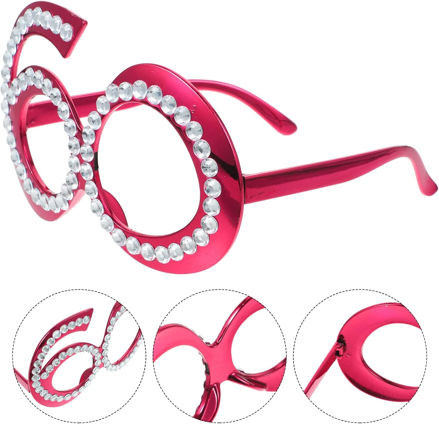 PRETYZOOM 60Th Birthday Glasses Rhinestone Digital Eyewear Lightweight Plastic Party Photo Booth Prop for Anniversary Celebration