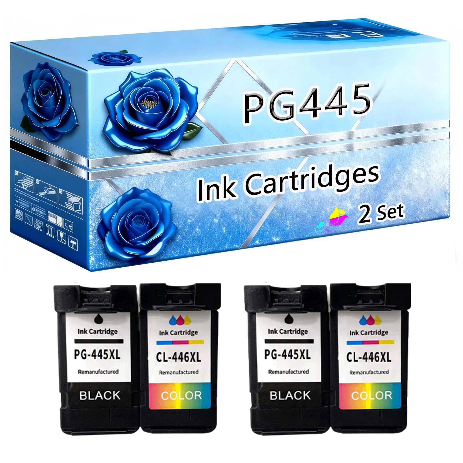 BIVOL Compatible Ink Cartridges Replacement for Canon PG445 High Yield 450 Pages PIXMA IP2840 PIXMA MX494 PIXMA TR4540 Printers (2 Set)