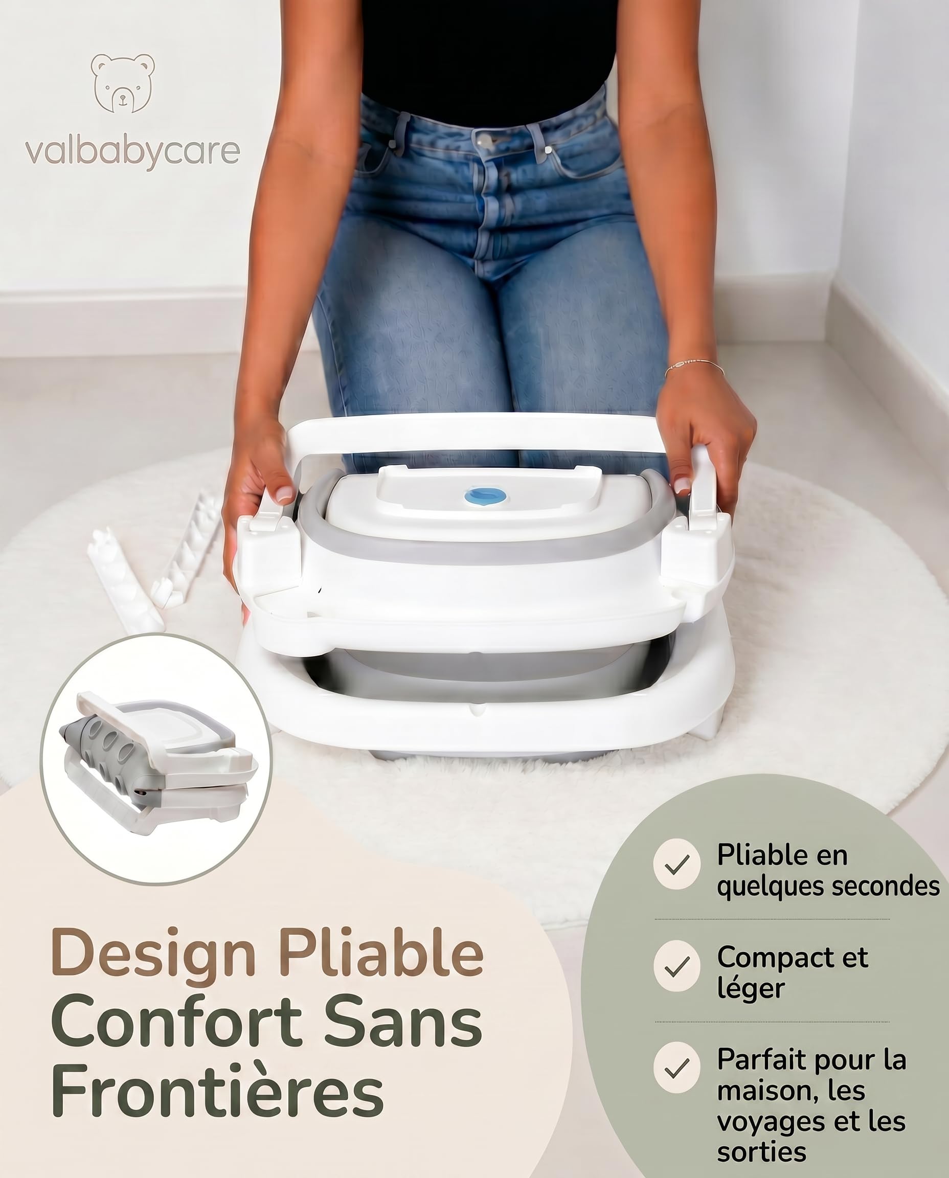 VALBABY Baignoire Pliable Bébé Portable avec Coussin Antidérapant Design Panda Grand et Rembourré Bain Baby Bath Tub