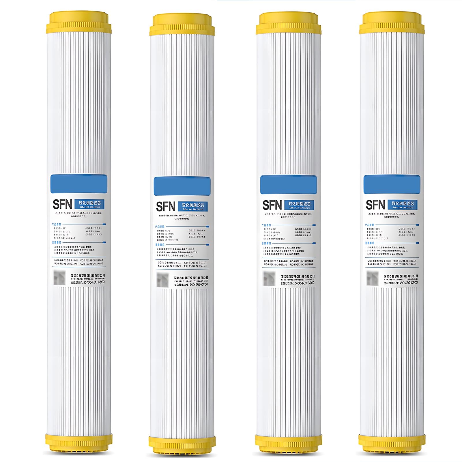 Cartucho de resina catiónica para suavizador de agua de 20" x 2,5", 4 filtros de repuesto para sistemas de filtración de agua estándar de 20" para toda la casa.