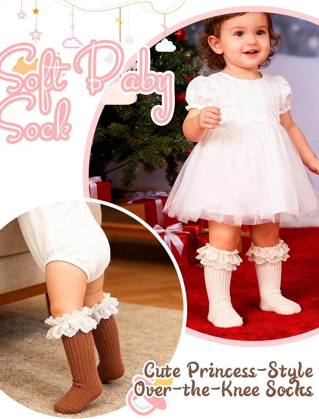 Urieo Toddler Knee High Socks Baby Girl Long Ruffle Socks Princess Uniform Stocking for 1-3T - Image 4