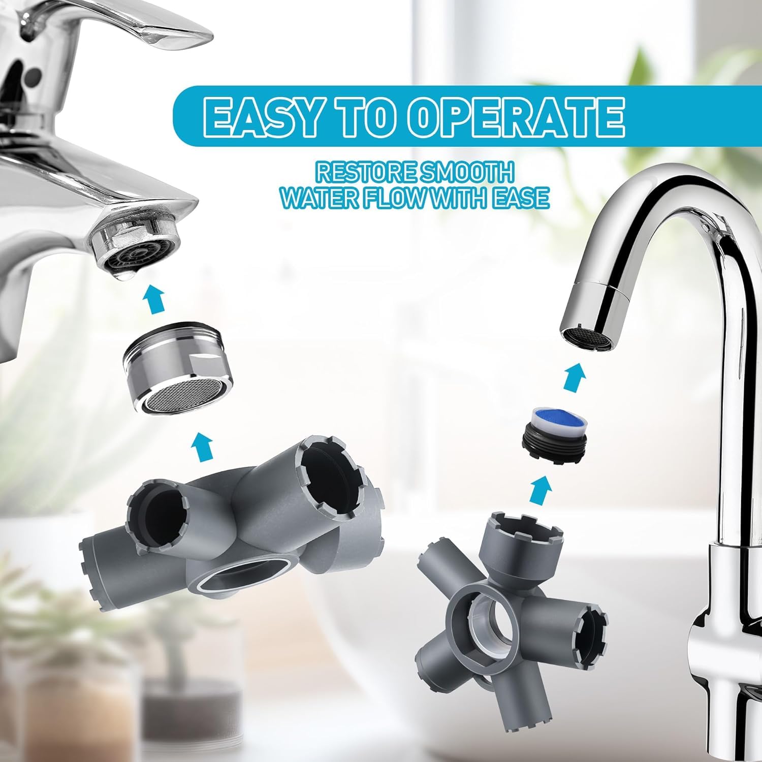 Grayscale Outil de retrait d'aérateur de robinet multifonction pour aérateurs filetés cachés M16.5/M18.5/M21.5/M22/M24/M28, bord tranchant antidérapant + design arrondi double mode