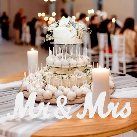 Mr and Mrs Sign Wooden Mr & Mrs Sign Mr & Mrs Wedding Decoration Wedding Table Decoration for Home Engagement Anniversary Party Decor Photography Accessories (White)