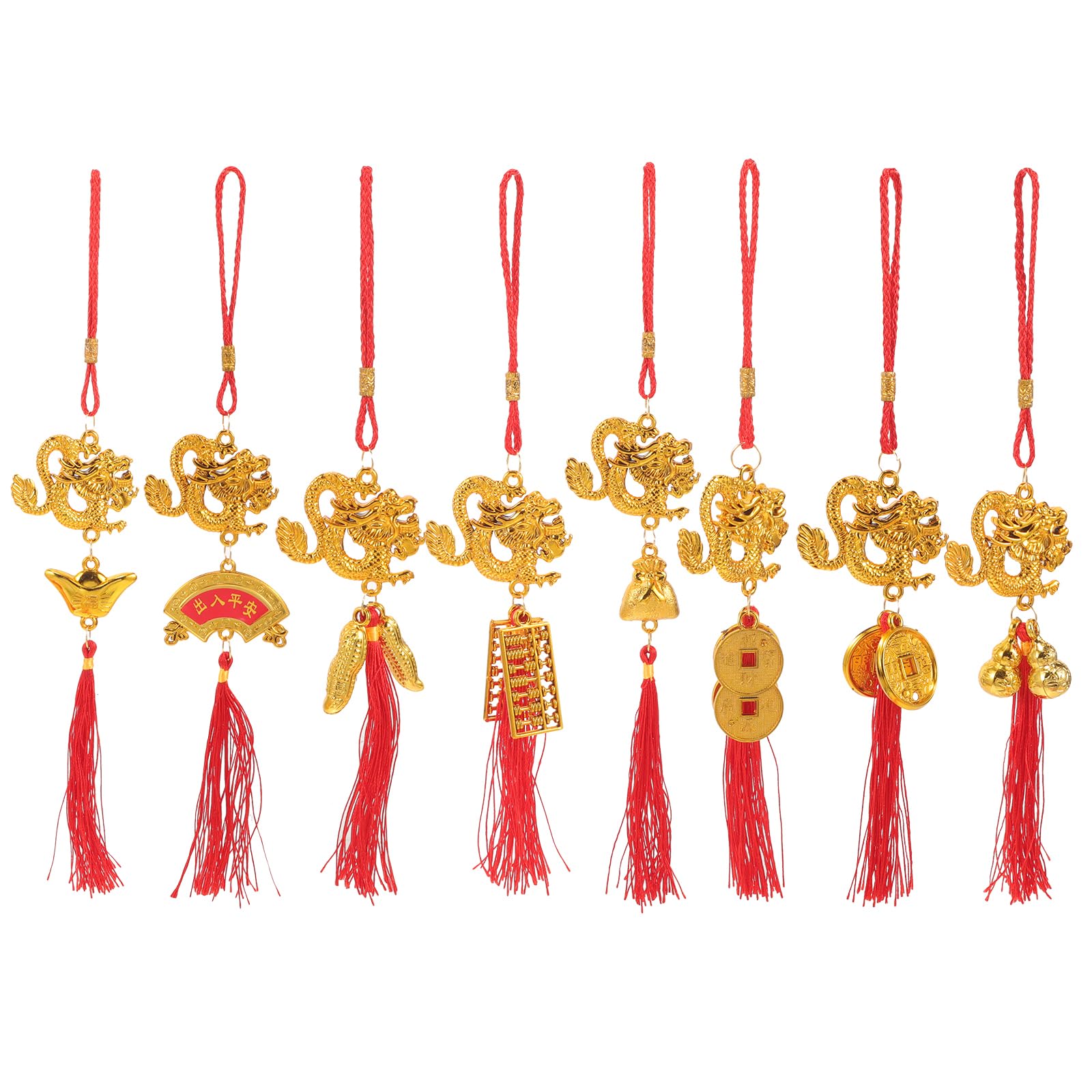 10pcs Chinese New Year Dragon Tassel Pendants Bonsai Window Decorations Lucky Chinese Knot Ornaments Wealth Success Good
