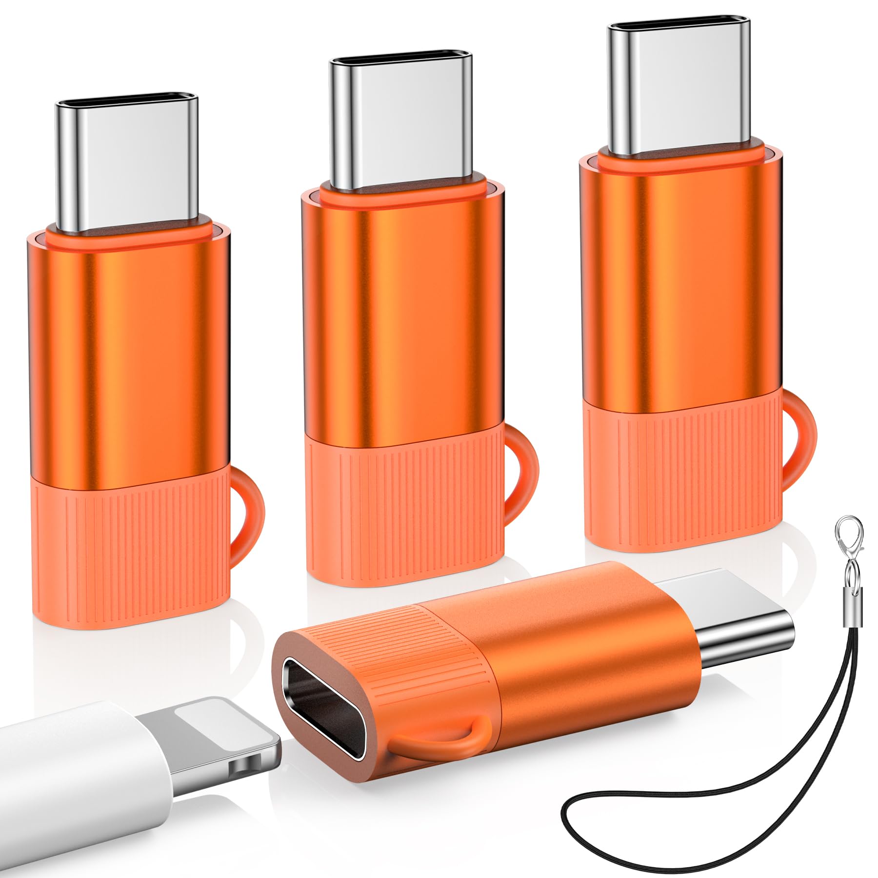 4 Pack Lightning to USB C Adapter for iPhone 16/17/17 Pro Max (Orange)