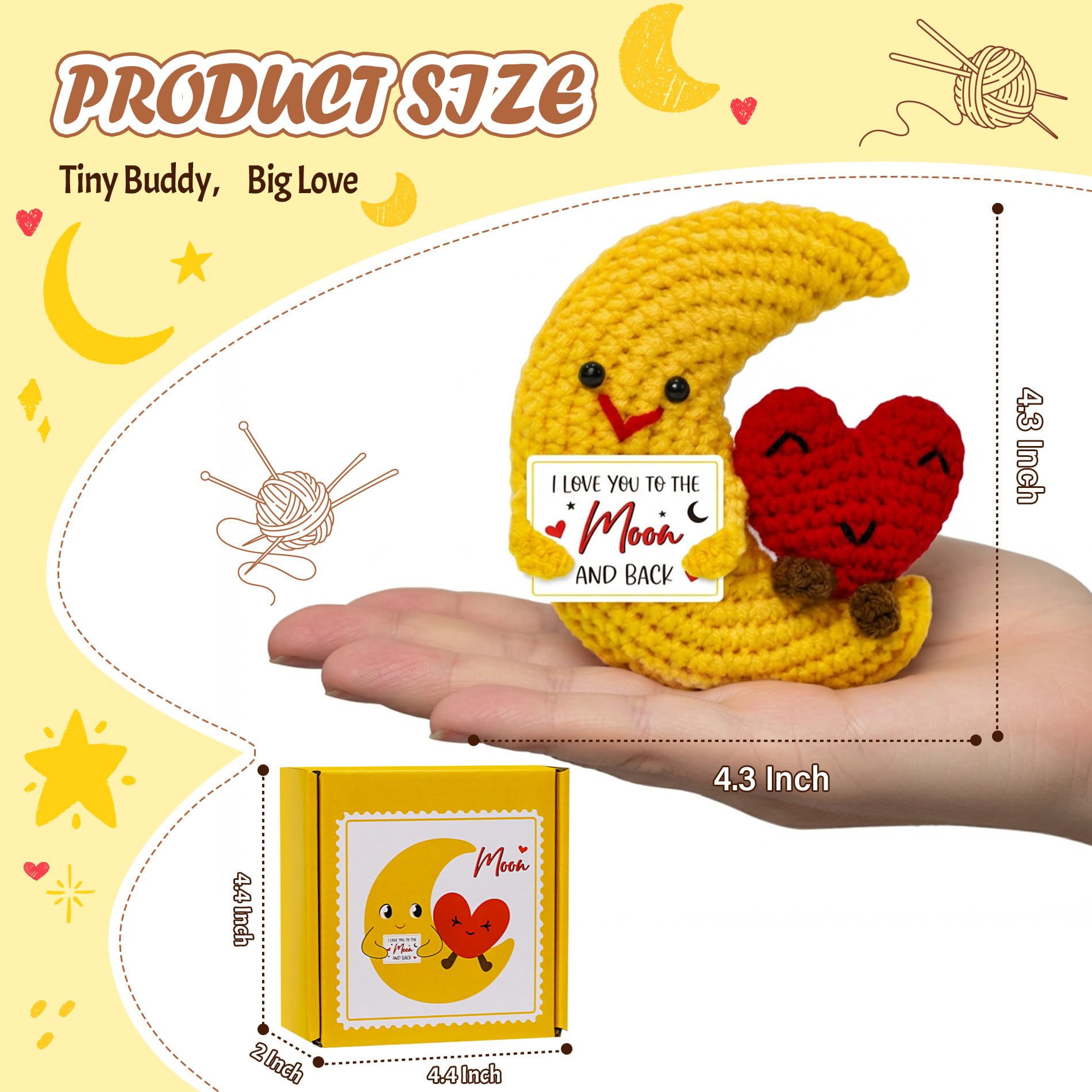 Crochet Moon Heart Mother's Gift – Handmade Crochet Pocket Hug Heart I Love You Mum Gift for Women Couples Best Friend Her Him Boyfriend Anniversary Wedding Mother's Day Decoration