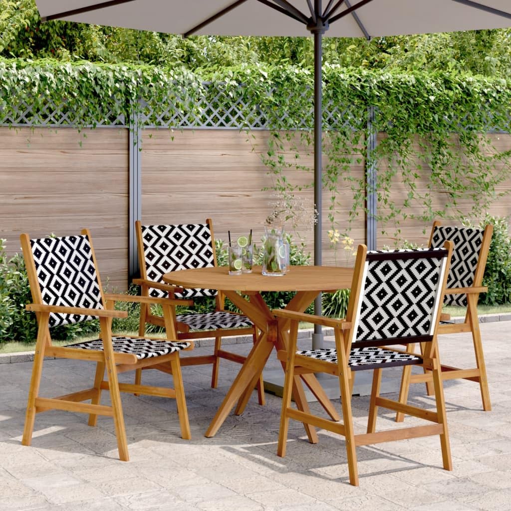 Table en bois d'acacia 110 cm et ses 4 chaises en rotin pour partager des moments inoubliables