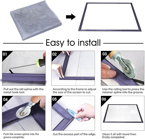 Miniatura 4 de Pantalla de repuesto para ventanas y puerta mosquitera, 59 x 106 pulgadas, malla de fibra de vidrio duradera, pantalla de ventana y mosquitero