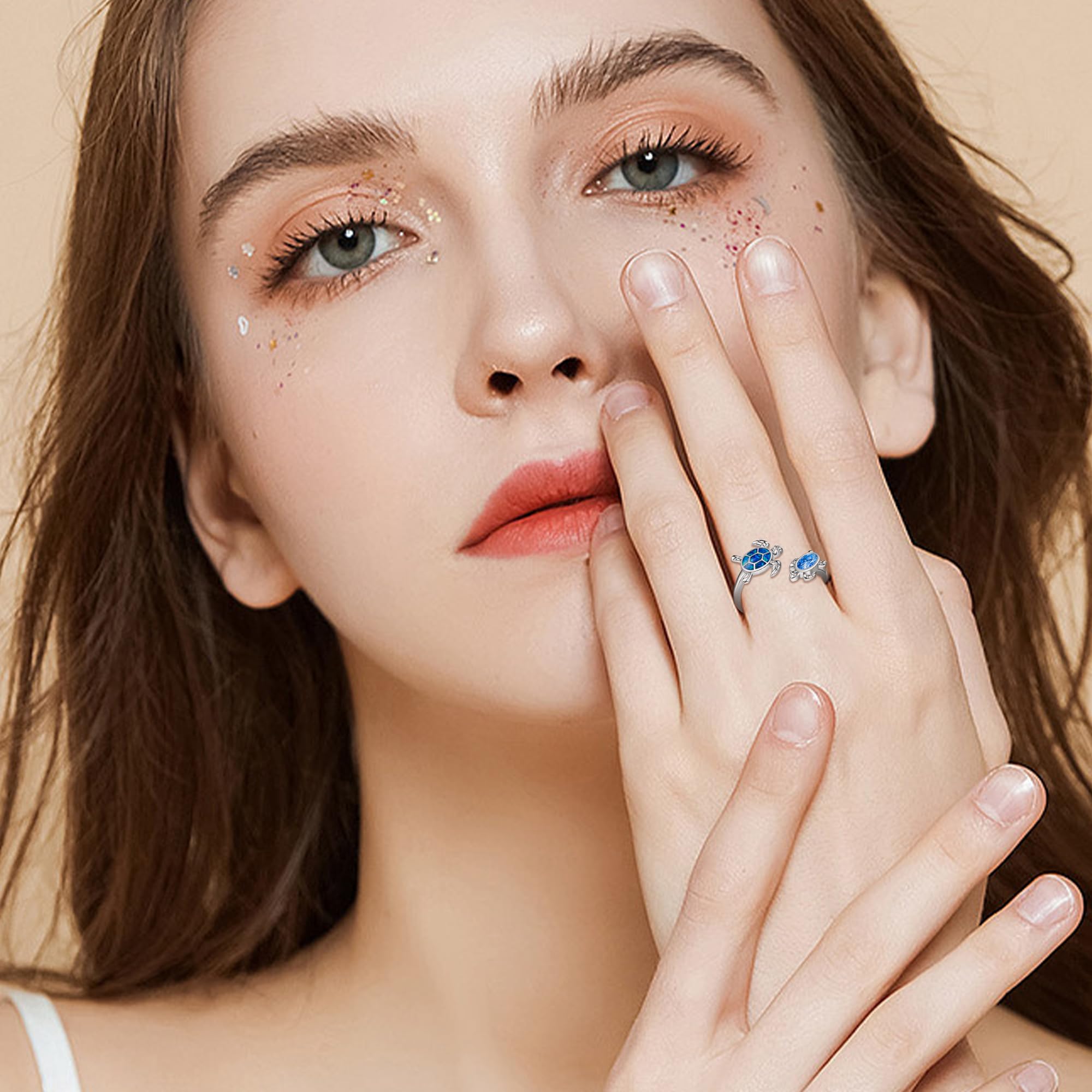 Ozean Ring Sterling Silber 925 Verstellbare Öffnung Hai/Schildkröte/Hammerkopf Ringe Ozean Schmuck Geschenke für Damen Mädchen Männer