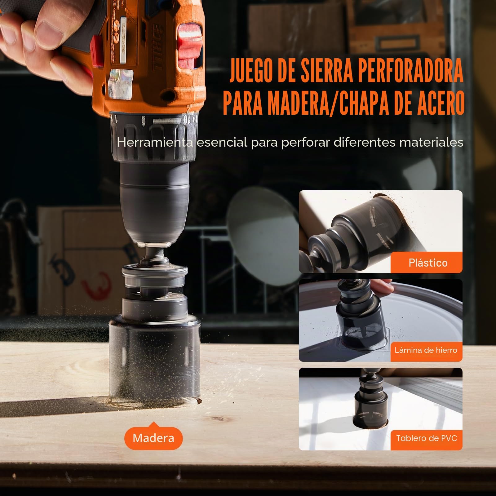 VEVOR Kit de Sierra de Agujero, 18 Hojas de Sierra, 6 Brocas, 1 Llave Hexagonal, Juego de Sierra Perforadora Bimetálica M42 con Caja de Transporte para Tableros de Madera, Planchas de Hierro Plástico