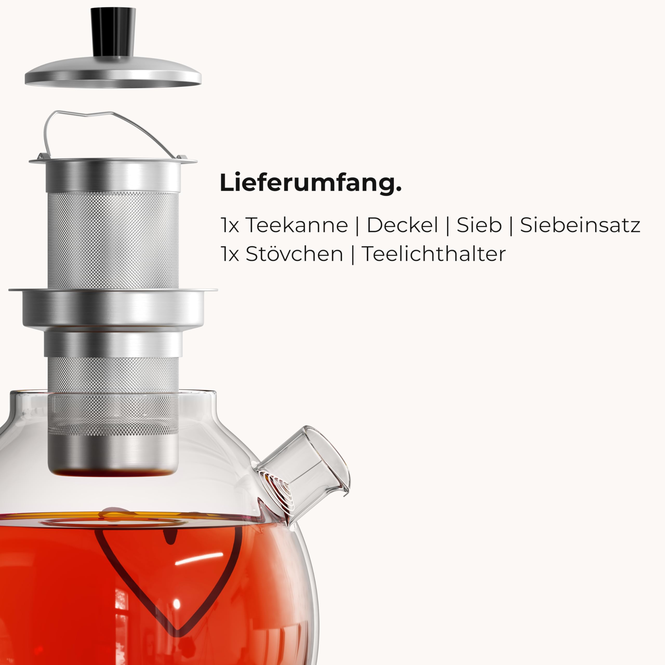ElbFuchs® Doppelwandige Teegläser 4x 350ml & Teekanne 1,5 Liter mit Stövchen PARIS | GESCHENKIDEE mit HERZ | Kristallklare Thermogläser doppelwandig | Ideal als Teeservice