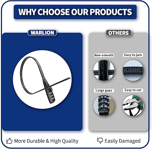 Miniatura 9 de WARLION Cerradura de amarre con cremallera, bloqueo de cable ajustable de 3 dígitos, para cerradura de portabicicletas, casco de motocicleta,