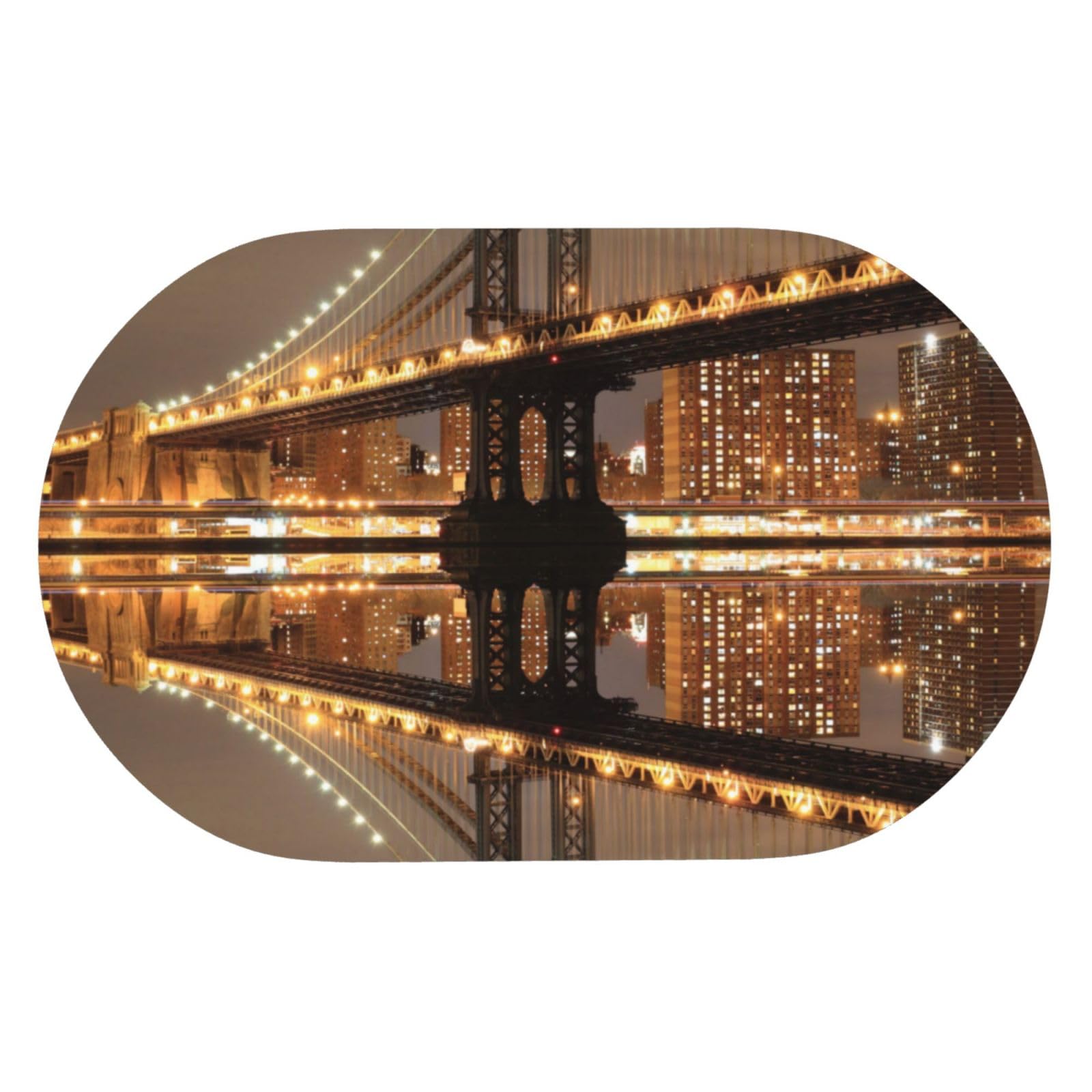TOMPPY Tapis de bain imprimé New York Manhattan Bridge Night - Séchage rapide - Absorbant - Terre de diatomée - En caoutchouc antidérapant - Pour cuisine, salle de bain - 50 x 80 cm