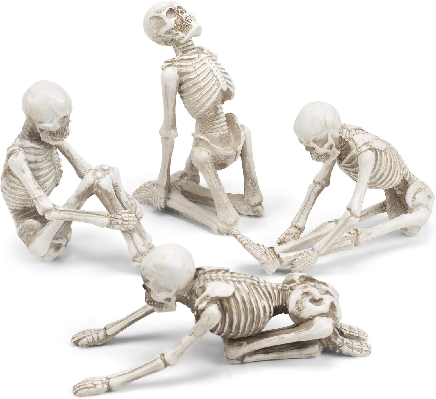 Transpac Advanced Yoga Skeleton Spooky White 8 x 7 Resin Stone Figurines Set of 4