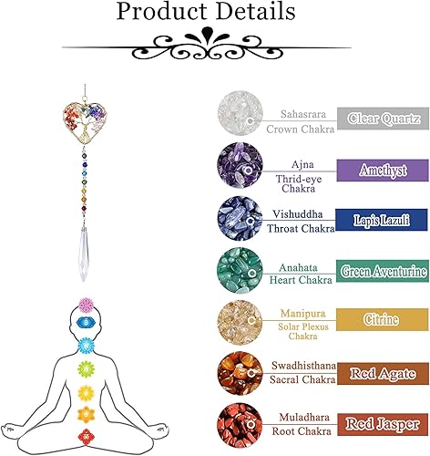 Miniatura 6 de MANIFO Corazón 7 cristales de chakras árbol de la vida atrapasoles arco iris fabricantes de cristal de cristal atrapasoles adorno colgante para