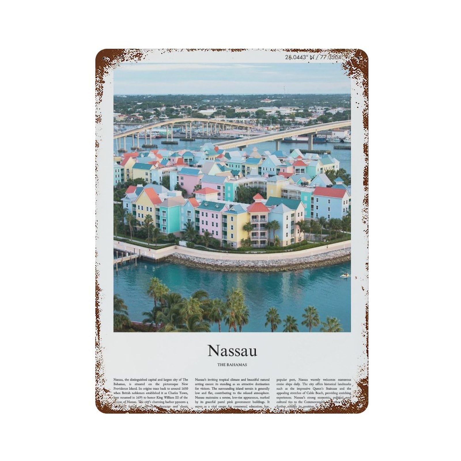 xiaoxiaoshen Nassau The Bahamas City Scenery Wall Decor Art Metal Tin Poster Modern Home Decor Art Home Bar Shop Decorations Vintage Sign 40x30cm