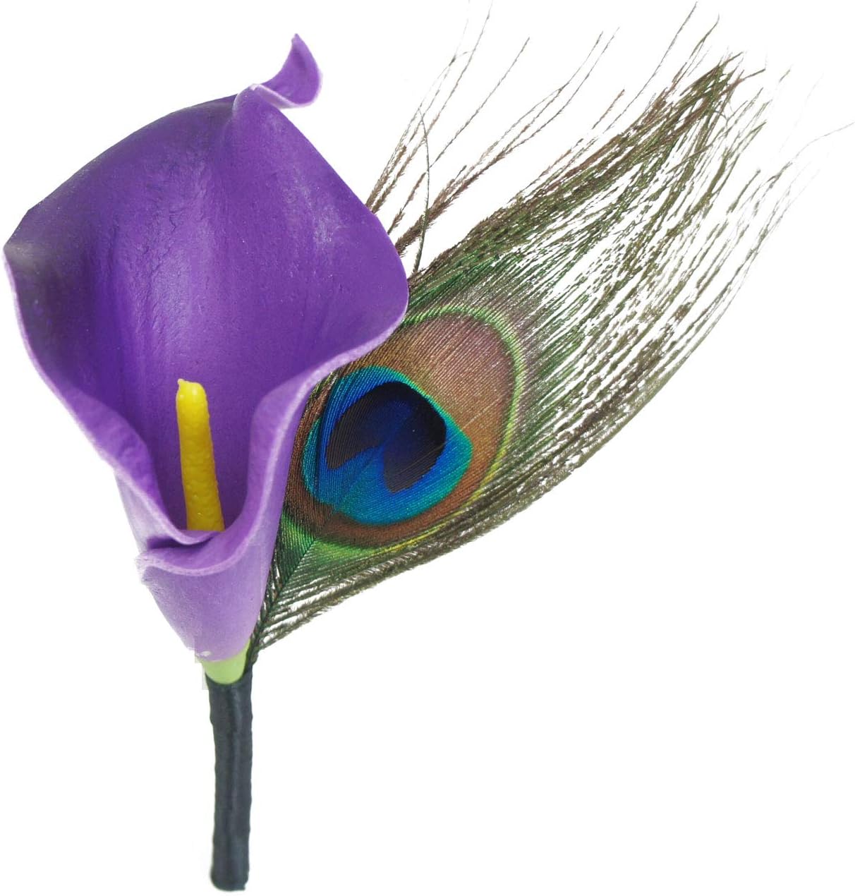 Boutonniere and Wrist Corsage Set Artificial Calla Lilies Flowers (Purple Peacock Black)