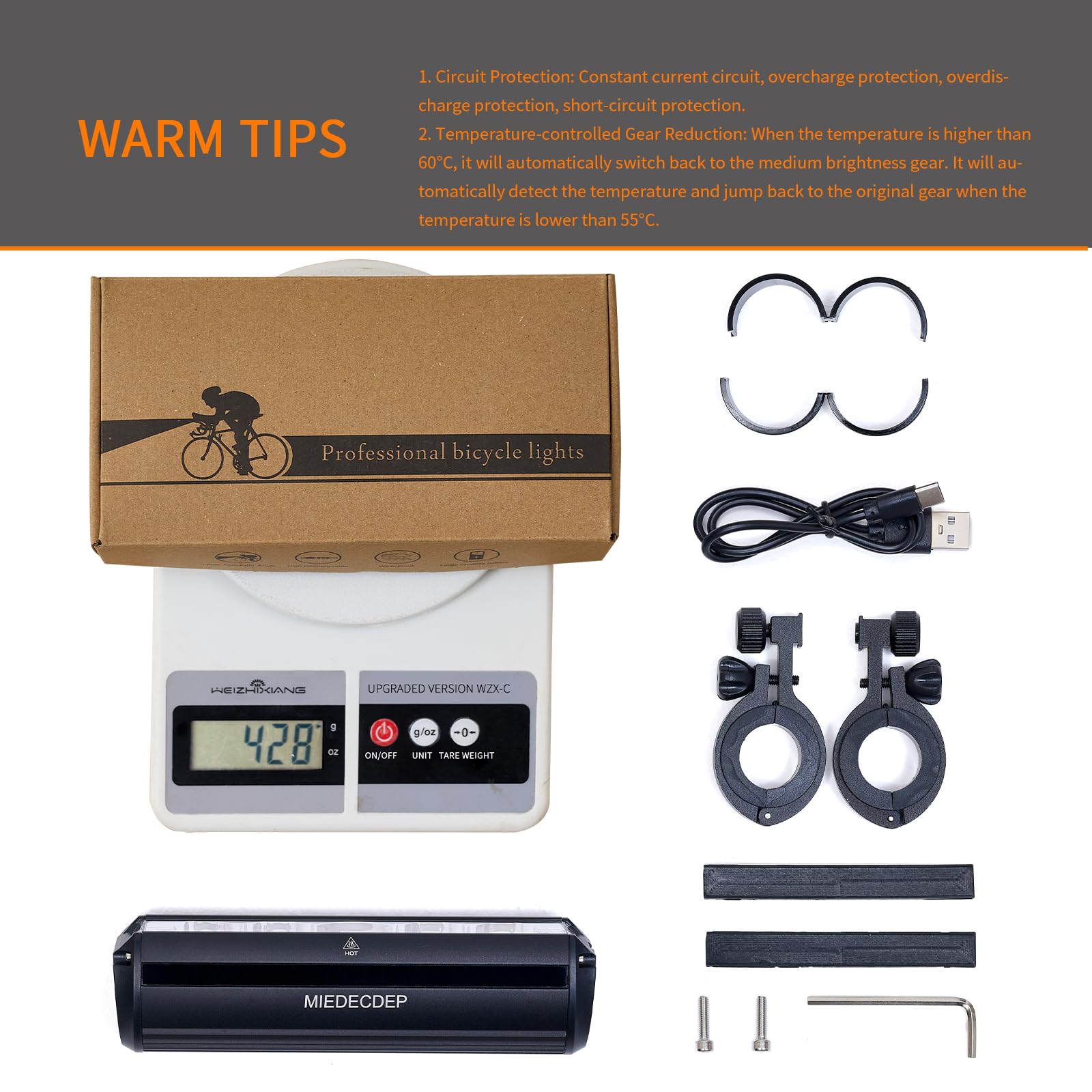 Luci per bici ricaricabili tramite USB, 3250 lumen, torcia LED super luminosa, torcia impermeabile per bici, luci per bici per guida notturna, essenziali per una guida