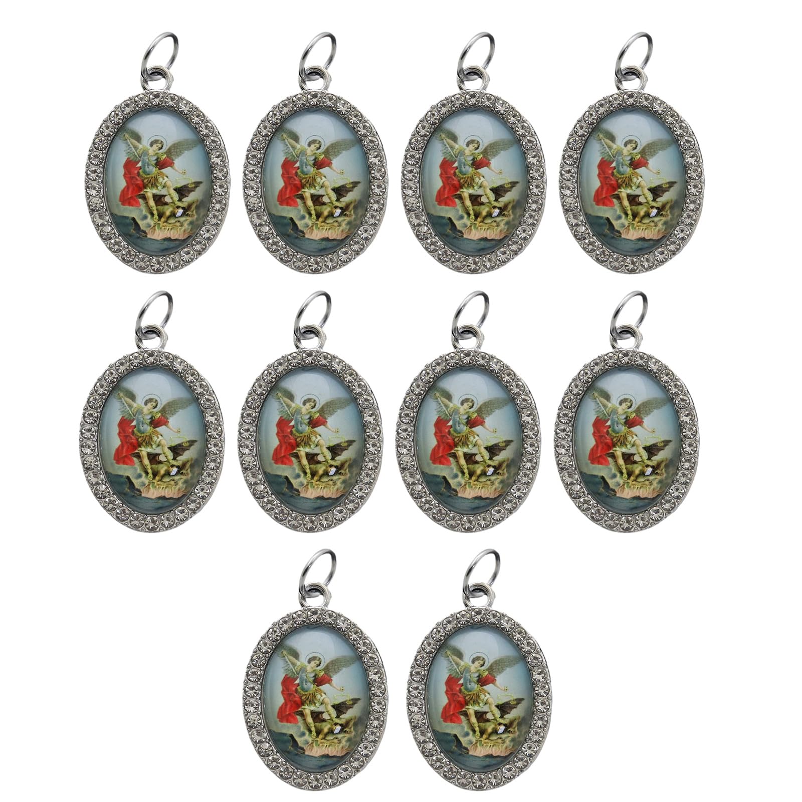 Elnwnnkc 10Pcs Metal Rhinestones Religious Figure Oval Pendant Charm for Necklaces Keychains Bracelets Jewelry Making Pendant Charm