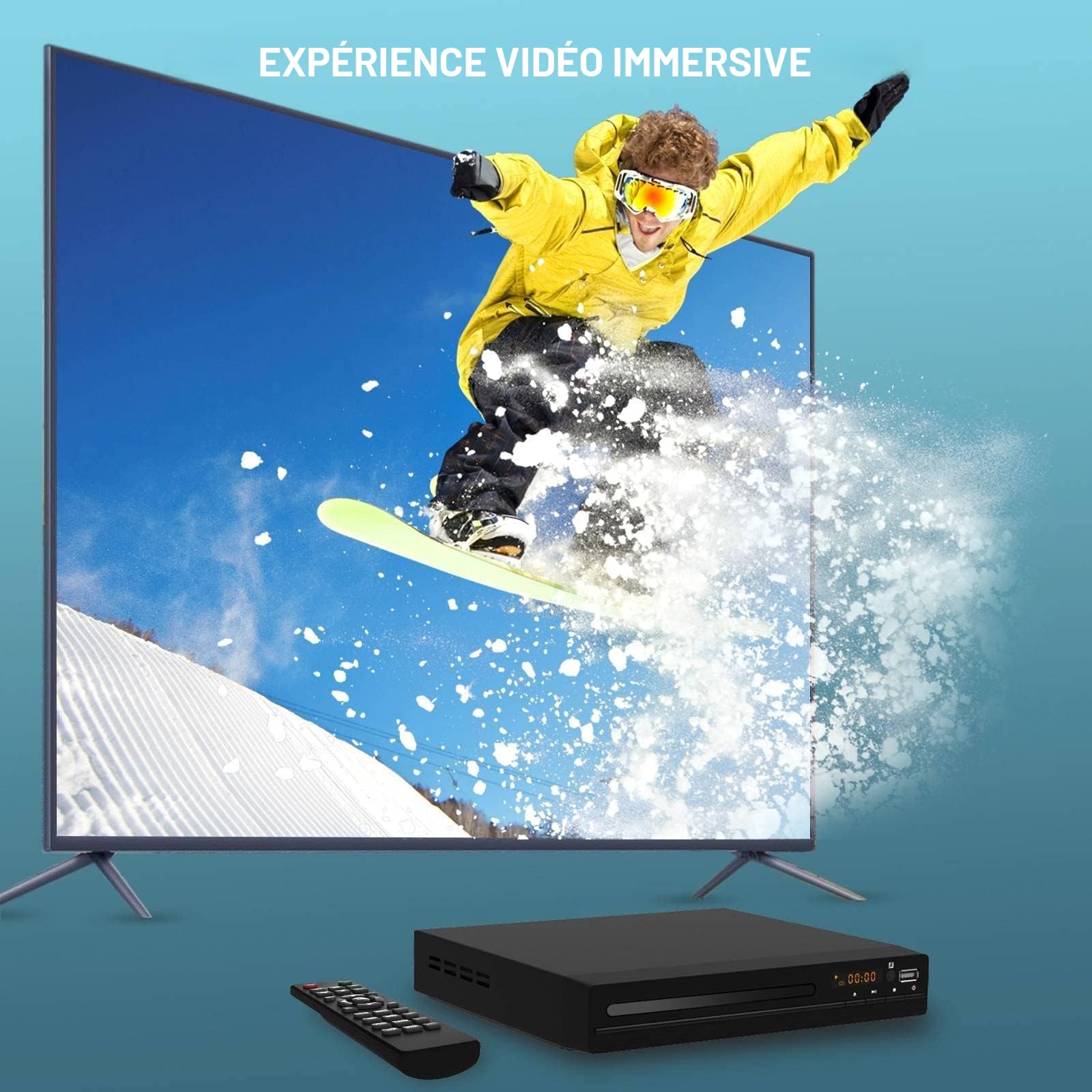 Lecteur HD DVD, lecteurs CD pour la Maison, lecteurs DVD pour la télévision, câble HDMI et RCA Inclus, Conversion en HD 1080p, Toutes régions, mémoire de Pause, PAL/NTSC intégré, USB 2.0