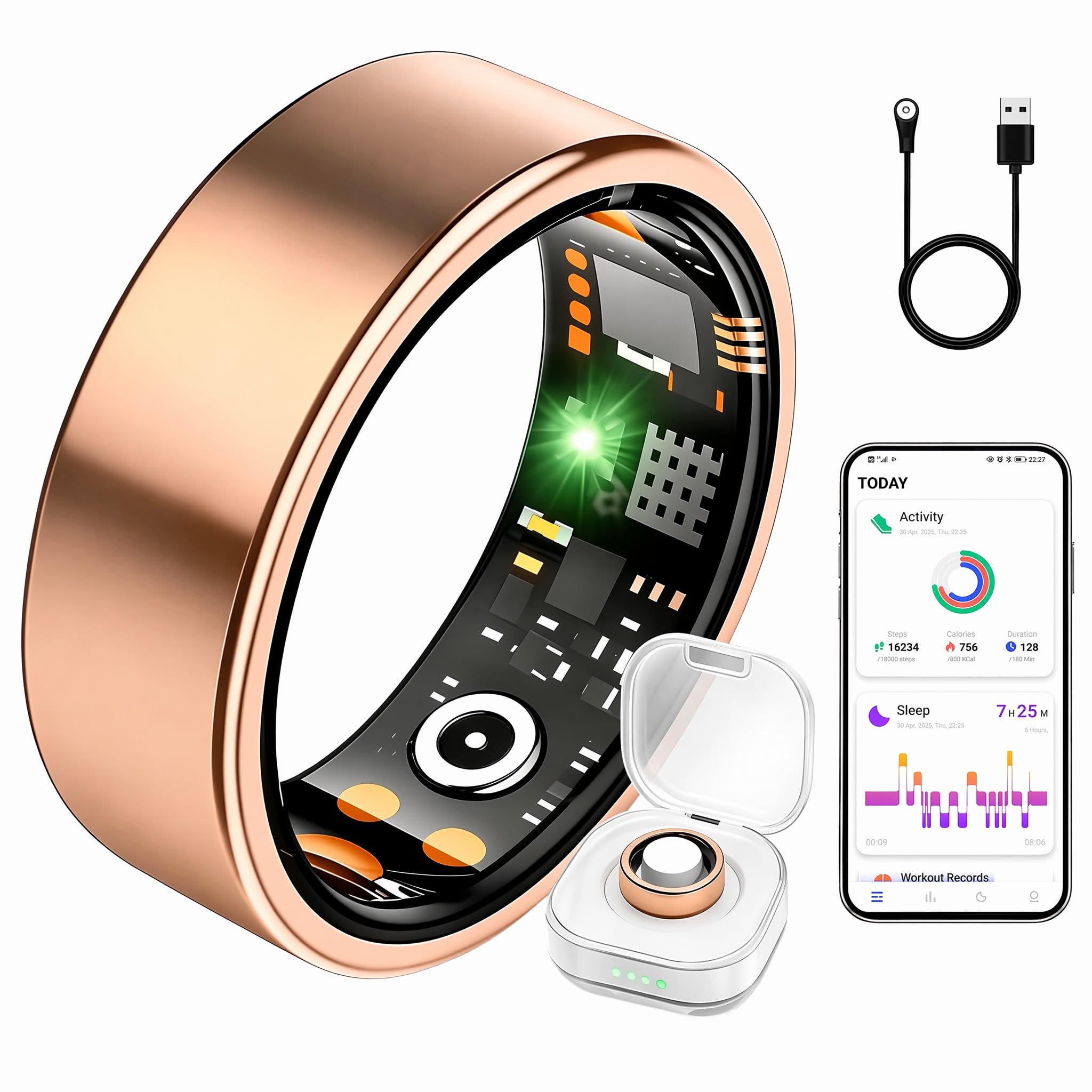 BLESYS Bague Connectée Homme Femme avec Suivi du Sommeil, SPO₂ et podomètre