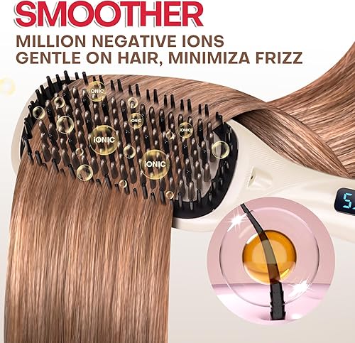Miniatura 3 de Cepillo alisador de cabello - Alisadores de pelo para mujeres, peine alisador iónico de cerámica con menos encrespamiento  Calentamiento rápido 20s