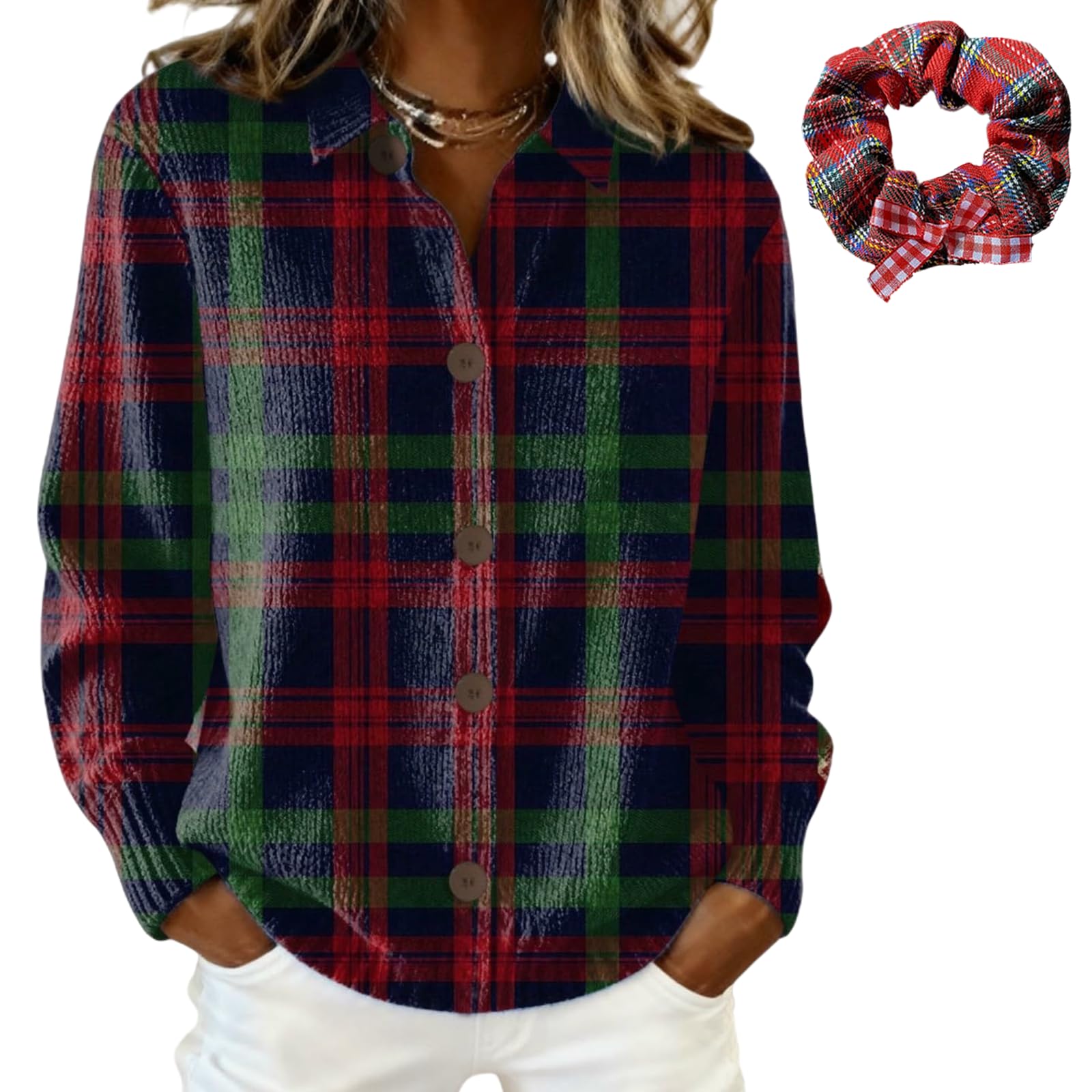 Womens Plaid Print Casual Cotton Buttoned Cardigan Sweater Cozy Plaid Knitted Cropped Cardigan Fall Winter Wear