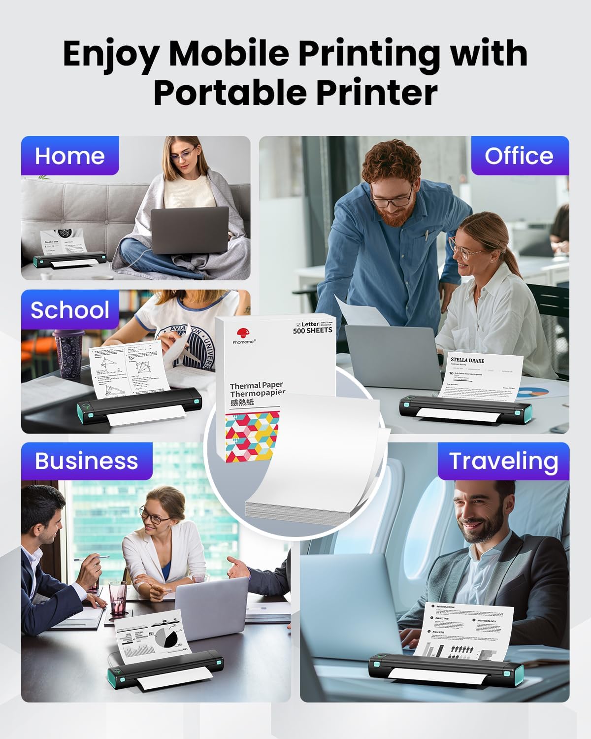 Phomemo Thermal Printer Paper 8.5 x 11 Inch, Advanced Thermal Printing US Letter Paper, Compatible with D810, M08F-Letter, M832, M834, A285M Portable Printer, Size 8.5" x 11", 5 Ream Case - 500 Sheets