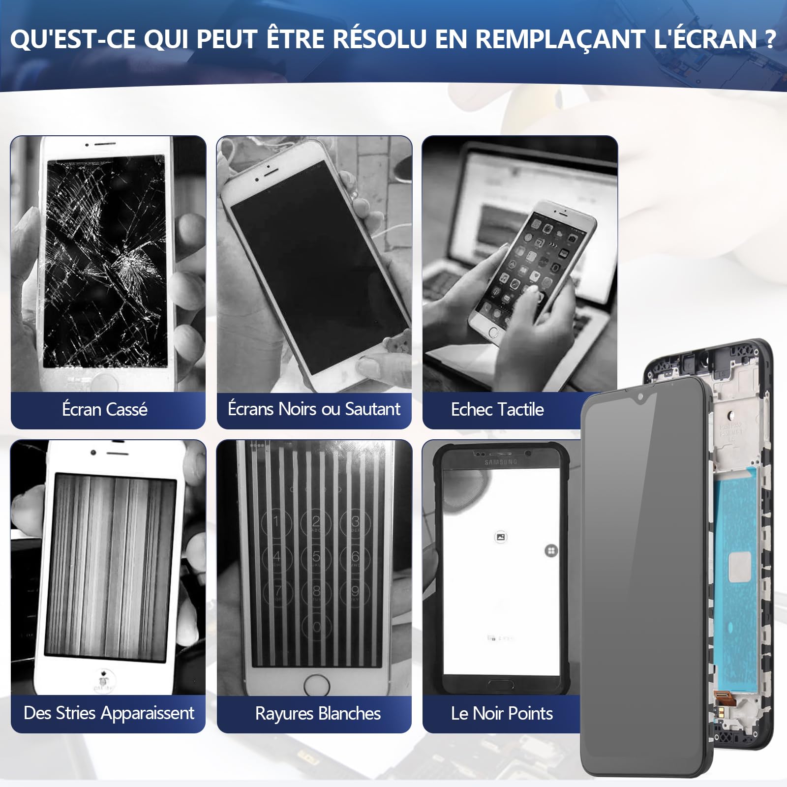 RongZy Écran LCD pour 6.5" Motorola Moto G30 XT2129-1 XT2129-2 Écran De Remplacement Numériseur Tactile Panneau Assemblé De Réparation avec Outils(Noir avec Cadre)