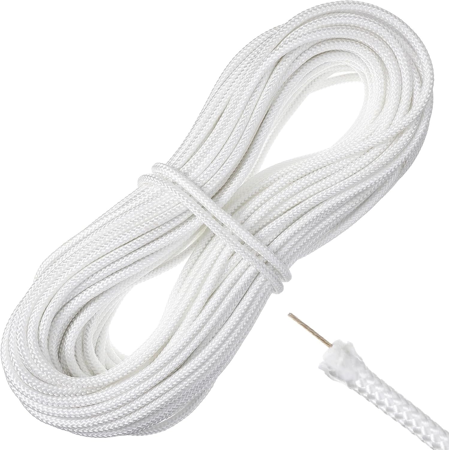 Heavy Duty Flag Pole Rope Replacement 80m (164ft),5/16"(8mm) Wire Center Flagpole Rope,5/16 Braided Polyester Line with Steel Center Marine Grade