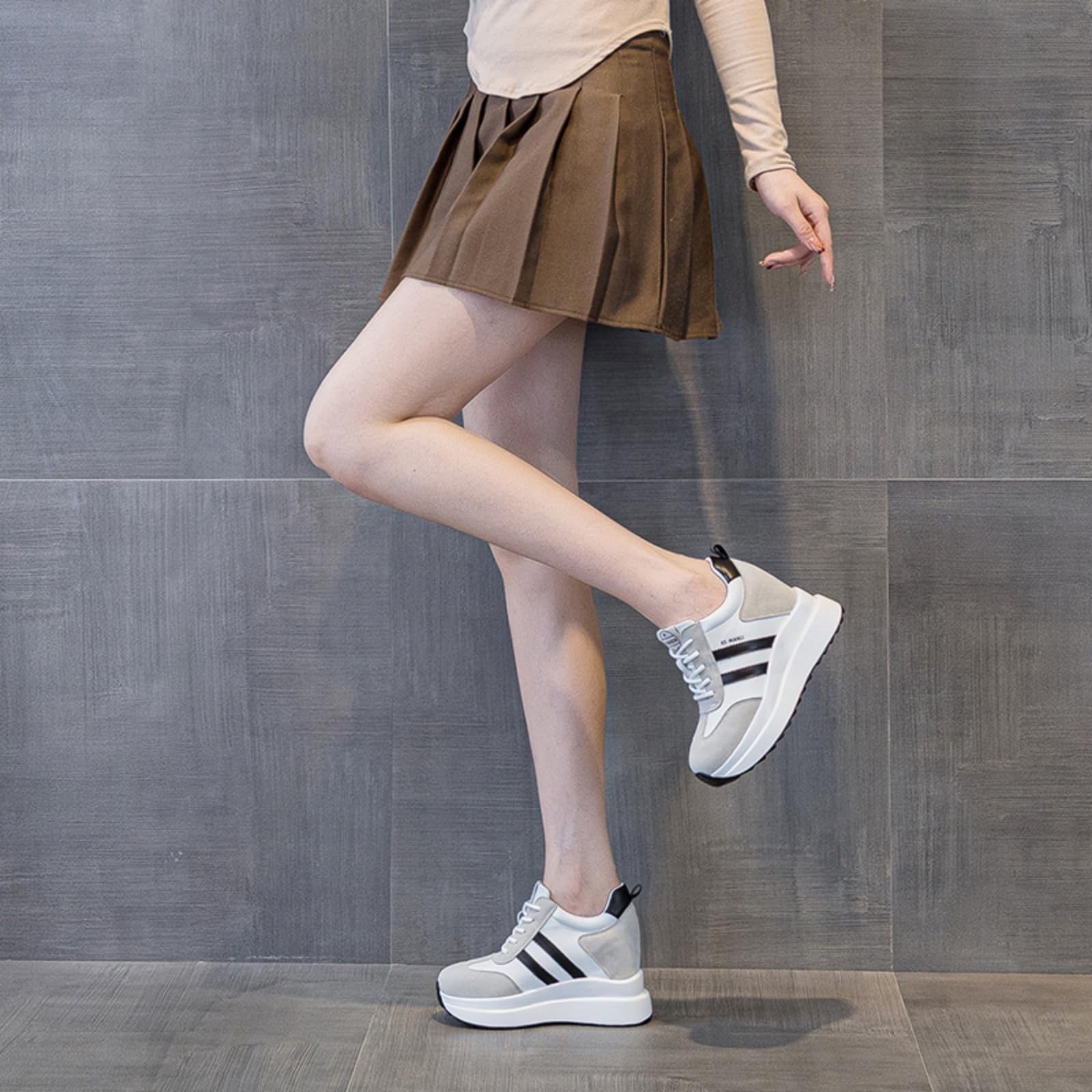 Sneakers Alte Donna Sneakers Zeppa Interna Eleganti Piattaforma Scarpe con Tacco Interno 10 cm Moda Pelle Casual Scarpe da Ginnastica